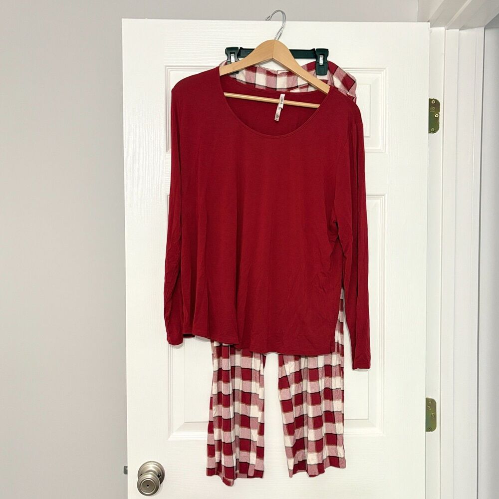 Soma Cool Nights Pajama Set Womens XL Red Plaid Long Sleeve Top Pants Christmas